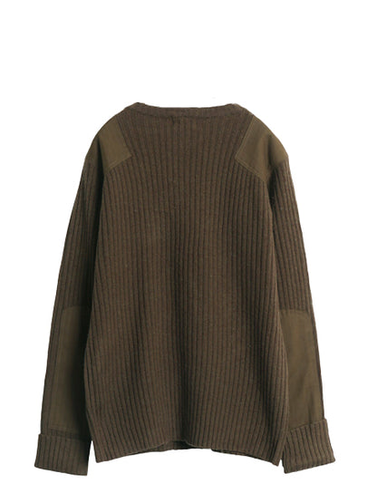 00s エルエルビーン コマンド ニット セーター メンズ L / オールド ウール 長袖ニット リブ編み メリノ ラム ウール エルボーパッチ 無地