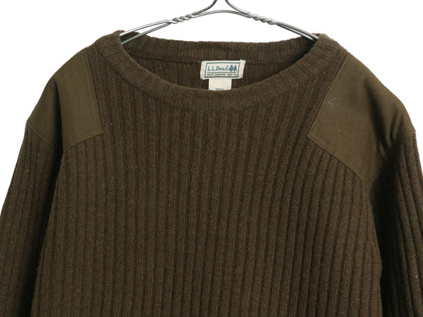 00s エルエルビーン コマンド ニット セーター メンズ L / オールド ウール 長袖ニット リブ編み メリノ ラム ウール エルボーパッチ 無地