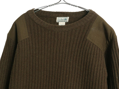 00s エルエルビーン コマンド ニット セーター メンズ L / オールド ウール 長袖ニット リブ編み メリノ ラム ウール エルボーパッチ 無地