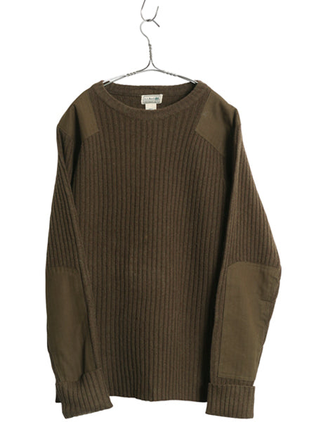 00s エルエルビーン コマンド ニット セーター メンズ L / オールド ウール 長袖ニット リブ編み メリノ ラム ウール エルボーパッチ 無地
