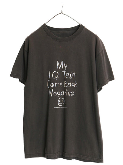 90s ジョーク メッセージ スマイル イラスト プリント 半袖 Tシャツ メンズ レディース M 程 オールド ニコちゃん ブラック ヘビーウェイト