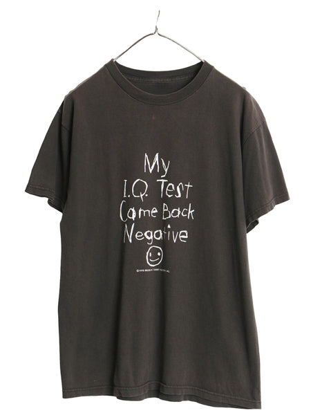 90s ジョーク メッセージ スマイル イラスト プリント 半袖 Tシャツ メンズ レディース M 程 オールド ニコちゃん ブラック ヘビーウェイト