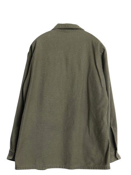 70s 米軍実物 US ARMY コットン サテン ユーティリティ シャツ M ヴィンテージ 70年製 OG107 シャツ袖 3rd 軍物 ミリタリー ワッペン付き 