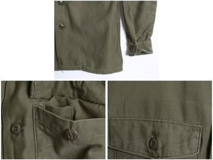 70s 米軍実物 US ARMY コットン サテン ユーティリティ シャツ M ヴィンテージ 70年製 OG107 シャツ袖 3rd 軍物 ミリタリー ワッペン付き 