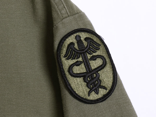 70s 米軍実物 US ARMY コットン サテン ユーティリティ シャツ M ヴィンテージ 70年製 OG107 シャツ袖 3rd 軍物 ミリタリー ワッペン付き 