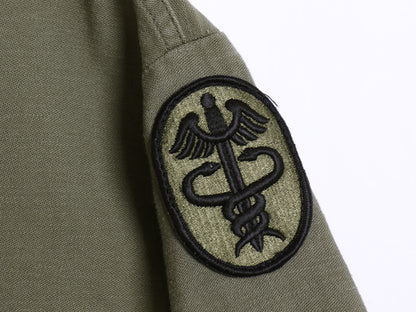 70s 米軍実物 US ARMY コットン サテン ユーティリティ シャツ M ヴィンテージ 70年製 OG107 シャツ袖 3rd 軍物 ミリタリー ワッペン付き 