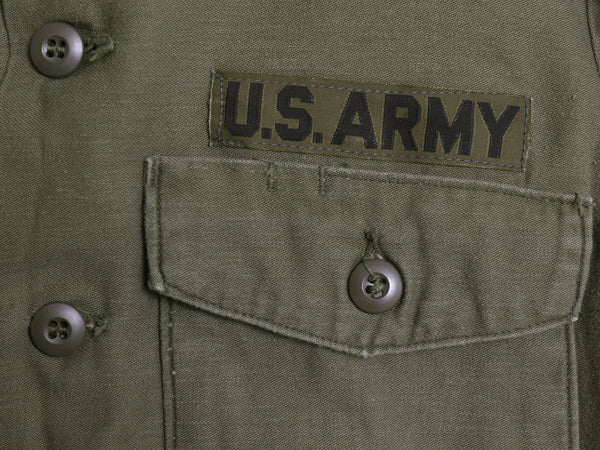 70s 米軍実物 US ARMY コットン サテン ユーティリティ シャツ M ヴィンテージ 70年製 OG107 シャツ袖 3rd 軍物 ミリタリー ワッペン付き 