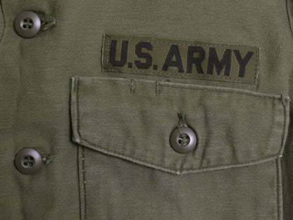 70s 米軍実物 US ARMY コットン サテン ユーティリティ シャツ M ヴィンテージ 70年製 OG107 シャツ袖 3rd 軍物 ミリタリー ワッペン付き 
