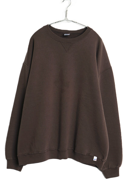 00s ラッセル 無地 スウェット メンズ レディース XXL / オールド トレーナー 前V 裏起毛 ワンポイント ブランク シンプル 大きいサイズ 茶