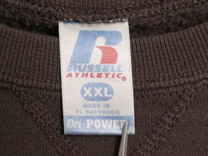 00s ラッセル 無地 スウェット メンズ レディース XXL / オールド トレーナー 前V 裏起毛 ワンポイント ブランク シンプル 大きいサイズ 茶