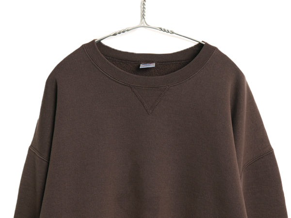 00s ラッセル 無地 スウェット メンズ レディース XXL / オールド トレーナー 前V 裏起毛 ワンポイント ブランク シンプル 大きいサイズ 茶