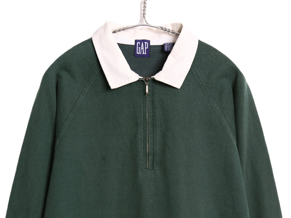 90s オールド ギャップ ハーフジップ 長袖 ラガー シャツ メンズ L 古着 オールド ラグビー 長袖シャツ ポロシャツ 無地 ボックス グリーン