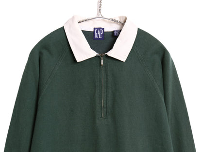 90s オールド ギャップ ハーフジップ 長袖 ラガー シャツ メンズ L 古着 オールド ラグビー 長袖シャツ ポロシャツ 無地 ボックス グリーン