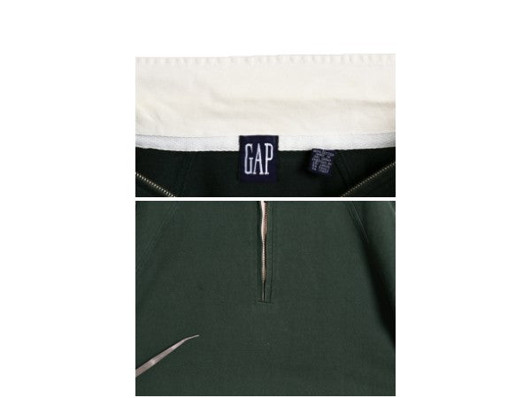 90s オールド ギャップ ハーフジップ 長袖 ラガー シャツ メンズ L 古着 オールド ラグビー 長袖シャツ ポロシャツ 無地 ボックス グリーン