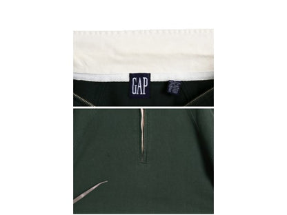 90s オールド ギャップ ハーフジップ 長袖 ラガー シャツ メンズ L 古着 オールド ラグビー 長袖シャツ ポロシャツ 無地 ボックス グリーン
