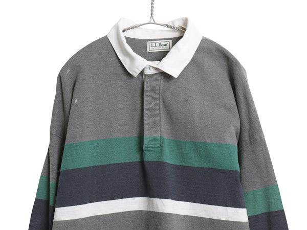 90s USA製 エルエルビーン ボーダー 長袖 ラガーシャツ メンズ XL / オールド ラグビー 長袖シャツ ポロシャツ マルチカラー 大きいサイズ