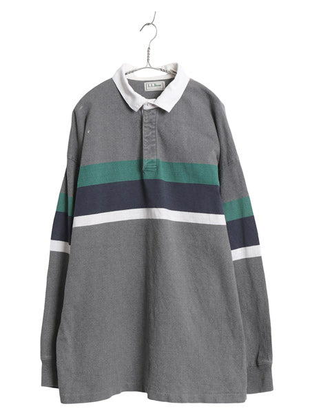 90s USA製 エルエルビーン ボーダー 長袖 ラガーシャツ メンズ XL / オールド ラグビー 長袖シャツ ポロシャツ マルチカラー 大きいサイズ