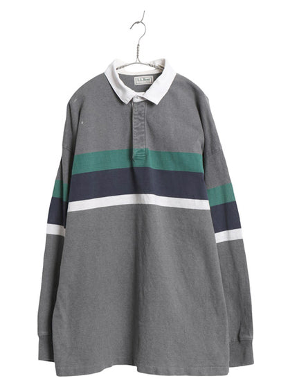 90s USA製 エルエルビーン ボーダー 長袖 ラガーシャツ メンズ XL / オールド ラグビー 長袖シャツ ポロシャツ マルチカラー 大きいサイズ