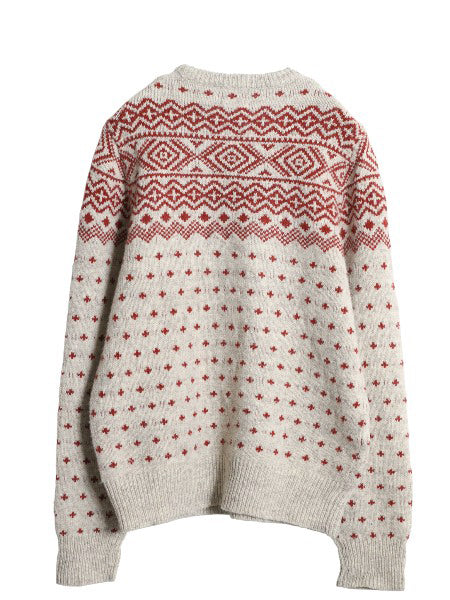 ブルックスブラザーズ ノルディック ニット セーター メンズ M 古着 ウール バーズアイ 総柄 クルーネック ツートン ベージュ バーガンディ