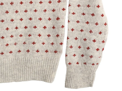 ブルックスブラザーズ ノルディック ニット セーター メンズ M 古着 ウール バーズアイ 総柄 クルーネック ツートン ベージュ バーガンディ