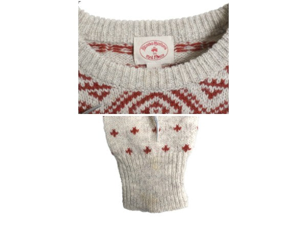 ブルックスブラザーズ ノルディック ニット セーター メンズ M 古着 ウール バーズアイ 総柄 クルーネック ツートン ベージュ バーガンディ