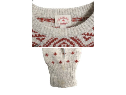 ブルックスブラザーズ ノルディック ニット セーター メンズ M 古着 ウール バーズアイ 総柄 クルーネック ツートン ベージュ バーガンディ