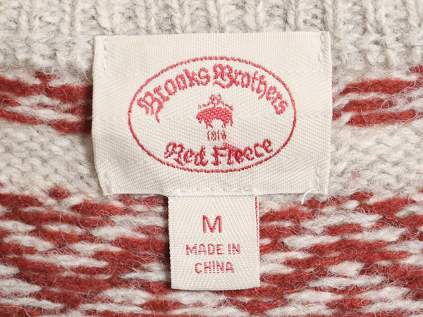 ブルックスブラザーズ ノルディック ニット セーター メンズ M 古着 ウール バーズアイ 総柄 クルーネック ツートン ベージュ バーガンディ