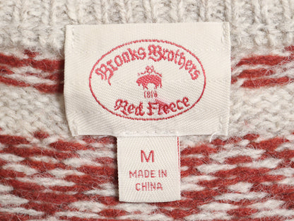 ブルックスブラザーズ ノルディック ニット セーター メンズ M 古着 ウール バーズアイ 総柄 クルーネック ツートン ベージュ バーガンディ