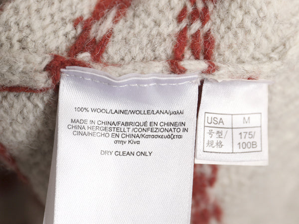 ブルックスブラザーズ ノルディック ニット セーター メンズ M 古着 ウール バーズアイ 総柄 クルーネック ツートン ベージュ バーガンディ