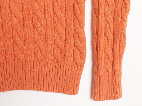 ポロ ラルフローレン コットン ケーブル ニット セーター メンズ S / 古着 クルーネック ワンポイント ポニー 刺繍 無地 シンプル オレンジ