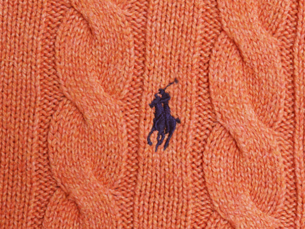 ポロ ラルフローレン コットン ケーブル ニット セーター メンズ S / 古着 クルーネック ワンポイント ポニー 刺繍 無地 シンプル オレンジ