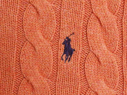 ポロ ラルフローレン コットン ケーブル ニット セーター メンズ S / 古着 クルーネック ワンポイント ポニー 刺繍 無地 シンプル オレンジ