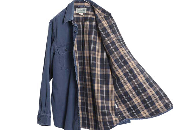 00s エルエルビーン コットン ツイル 長袖 シャツ メンズ M オールド アウトドア チェック フランネル ライナー付き ワーク ジャケット 紺