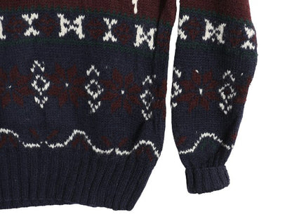 90s ポロ ラルフローレン ウール ニット セーター メンズ L / オールド ノルディック 総柄 絵柄 トナカイ ハンドメイド 手編み バーズアイ
