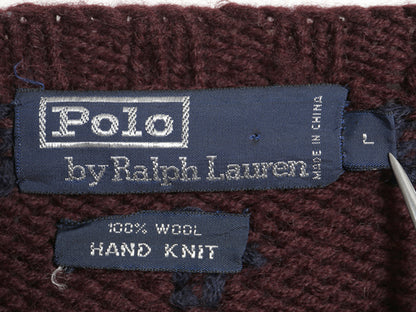 90s ポロ ラルフローレン ウール ニット セーター メンズ L / オールド ノルディック 総柄 絵柄 トナカイ ハンドメイド 手編み バーズアイ