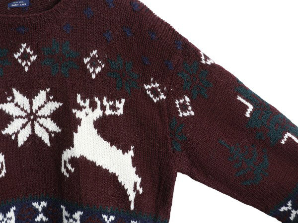 90s ポロ ラルフローレン ウール ニット セーター メンズ L / オールド ノルディック 総柄 絵柄 トナカイ ハンドメイド 手編み バーズアイ