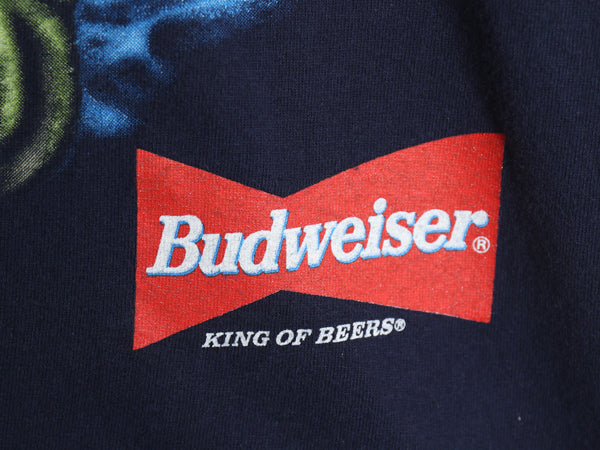 90s ★ バドワイザー カエル イラスト プリント Tシャツ メンズ L オールド グラフィック ビール 当時物 企業物 キャラクター アニマル 紺