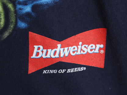 90s ★ バドワイザー カエル イラスト プリント Tシャツ メンズ L オールド グラフィック ビール 当時物 企業物 キャラクター アニマル 紺