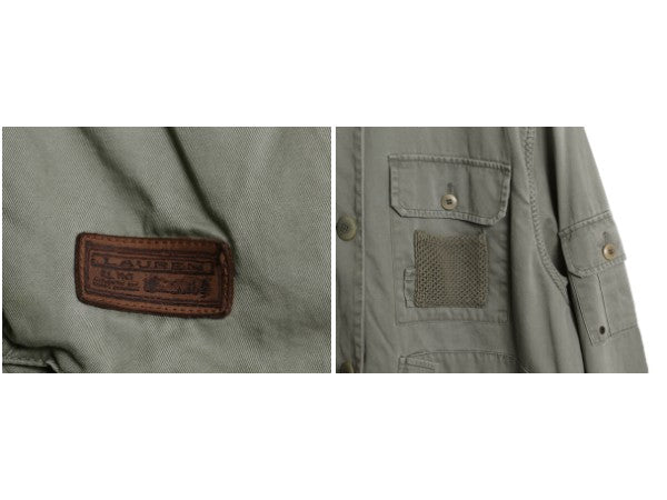 90s ローレン ラルフローレン フィッシング シャツ ジャケット レディース M 程/ オールド ポロ 長袖シャツ コットン サファリ 無地 カーキ