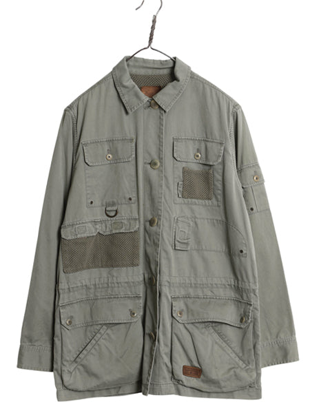 90s ローレン ラルフローレン フィッシング シャツ ジャケット レディース M 程/ オールド ポロ 長袖シャツ コットン サファリ 無地 カーキ