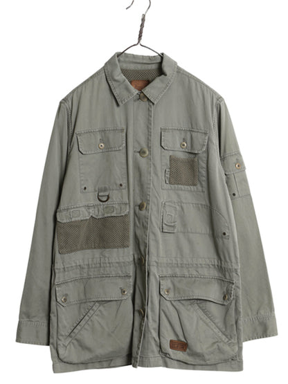 90s ローレン ラルフローレン フィッシング シャツ ジャケット レディース M 程/ オールド ポロ 長袖シャツ コットン サファリ 無地 カーキ