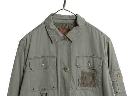 90s ローレン ラルフローレン フィッシング シャツ ジャケット レディース M 程/ オールド ポロ 長袖シャツ コットン サファリ 無地 カーキ