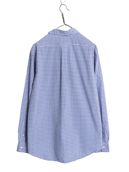 00s ラルフローレン ギンガム チェック 長袖 ボタンダウン シャツ メンズ L オールド ポロ CUSTOM FIT コットン ワンポイント ポニー 青 白