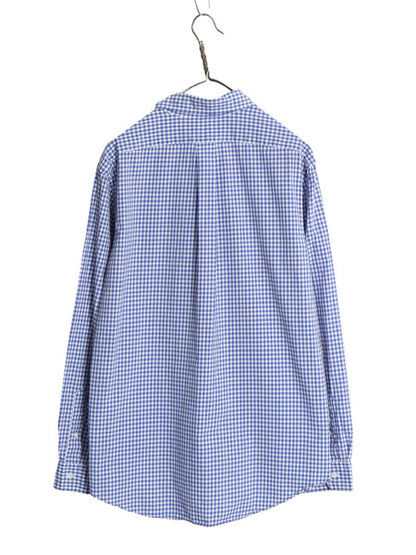 00s ラルフローレン ギンガム チェック 長袖 ボタンダウン シャツ メンズ L オールド ポロ CUSTOM FIT コットン ワンポイント ポニー 青 白