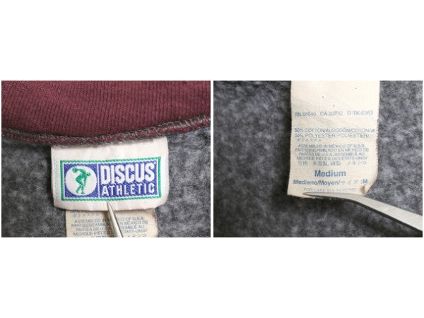 90s ディスカス 無地 ハーフジップ スウェット メンズ レディース M オールド 裏起毛 ブランク プルオーバー ハイネック ワンポイント濃灰