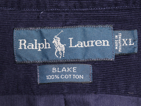 90s ラルフローレン 細畝 コーデュロイ 長袖 ボタンダウン シャツ メンズ XL オールド ポロ BLAKE ポニー ワンポイント 大きいサイズ 無地
