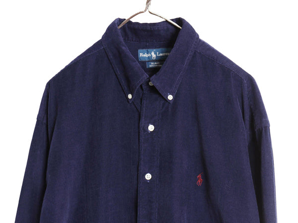 90s ラルフローレン 細畝 コーデュロイ 長袖 ボタンダウン シャツ メンズ XL オールド ポロ BLAKE ポニー ワンポイント 大きいサイズ 無地