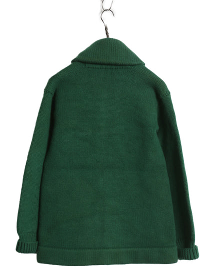40s ★ ショールカラー ウール ニット カーディガン メンズ S 程 古着 ヴィンテージ セーター ポケット付き ヘビーウェイト 無地 前開き 緑