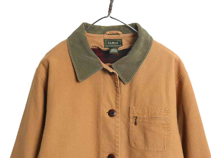 エルエルビーン ダック ハンティング ジャケット レディース M / アウトドア カバーオール ハーフ コート チェック ライナー 付き コットン