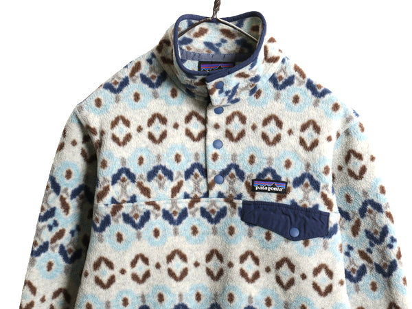 パタゴニア 総柄 ライトウェイト シンチラ スナップT レディース XS 古着 19年製 フリース プルオーバー ジャケット ブルゾン マルチカラー